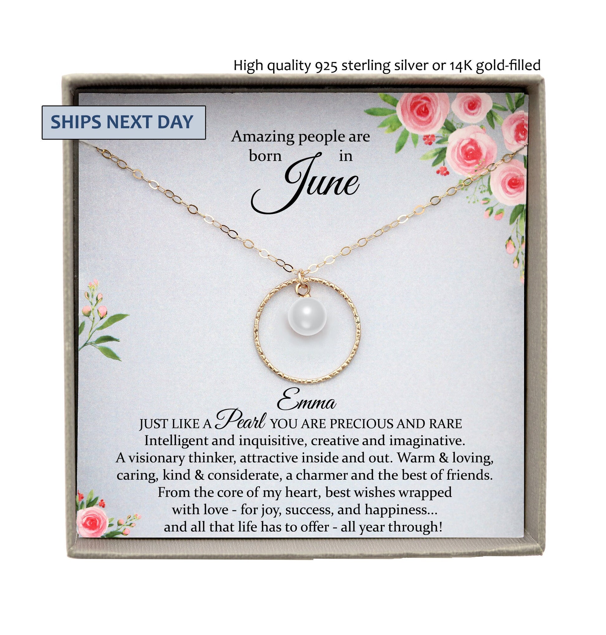 June Birthstone Necklace, June Birthday Gift Pearl Necklace, June Necklace, Personalized Birthday Gifts for Her, Personalized gifts women