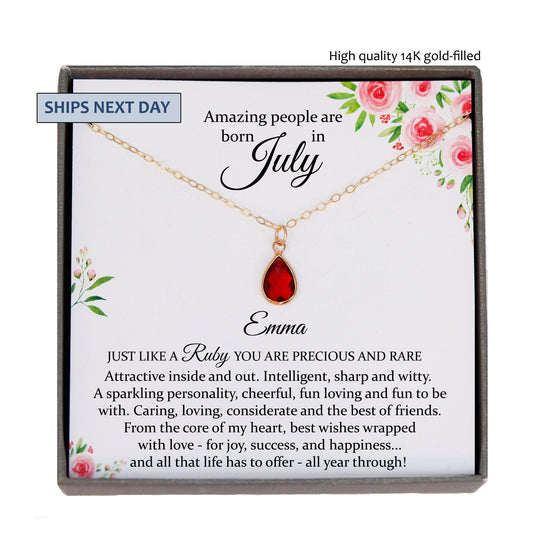 July Birthstone Necklace, Ruby Necklace Gold, July Birthday Gifts, July Necklace, Dainty Necklaces for Women