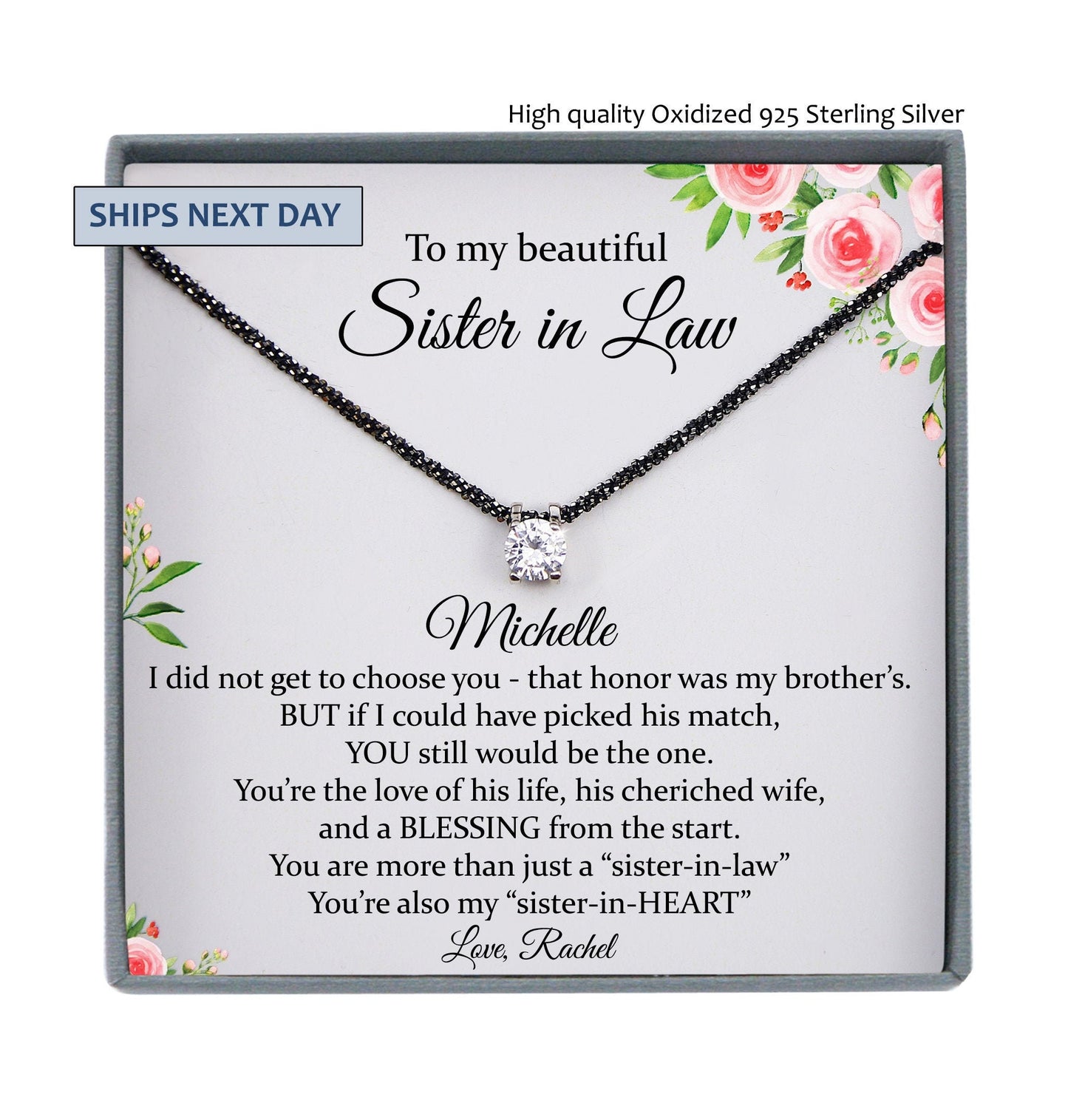 Sister-In-Law Gift Necklace, Personalized Sister in Law Birthday Gift, Jewelry From Sister-In Law 925 Sterling Silver