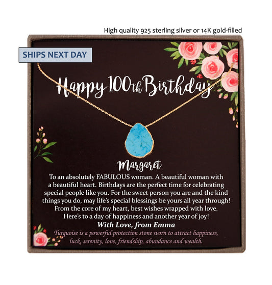 100th Birthday Gift for Women, 100 year old birthday gift, 100th birthday necklace, gift for 100 year old woman, Friend, Mom, Aunt, Grandma