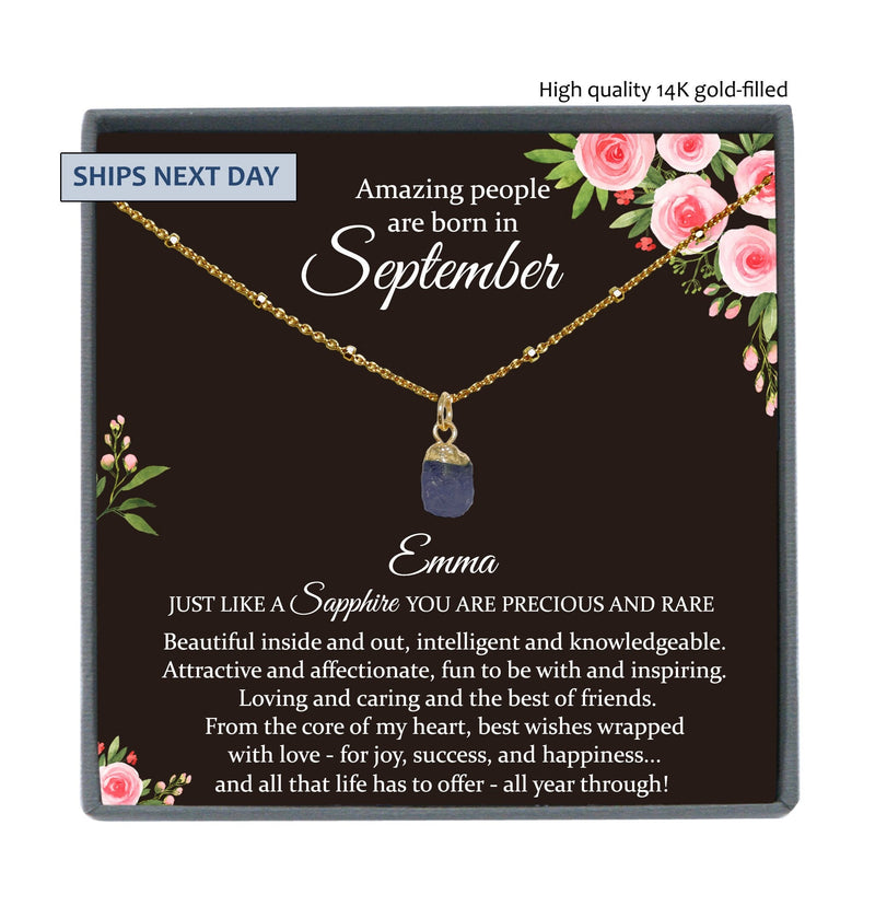 September Birthstone Necklace, Raw Sapphire Necklace, Genuine Sapphire Necklace for Women, September Birthday Gifts, September Gift
