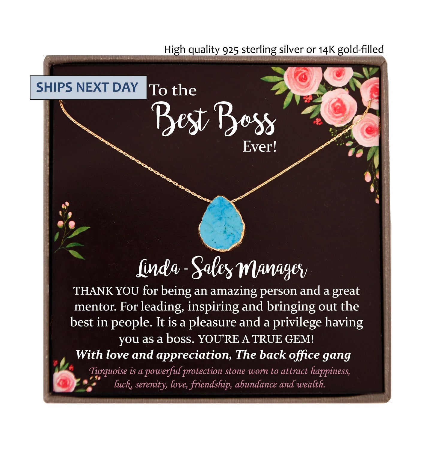 Gift for Boss Day gift for her, Boss Lady Gift, Best Boss Ever Gift for Women, Personalized Gift, Jewelry with card