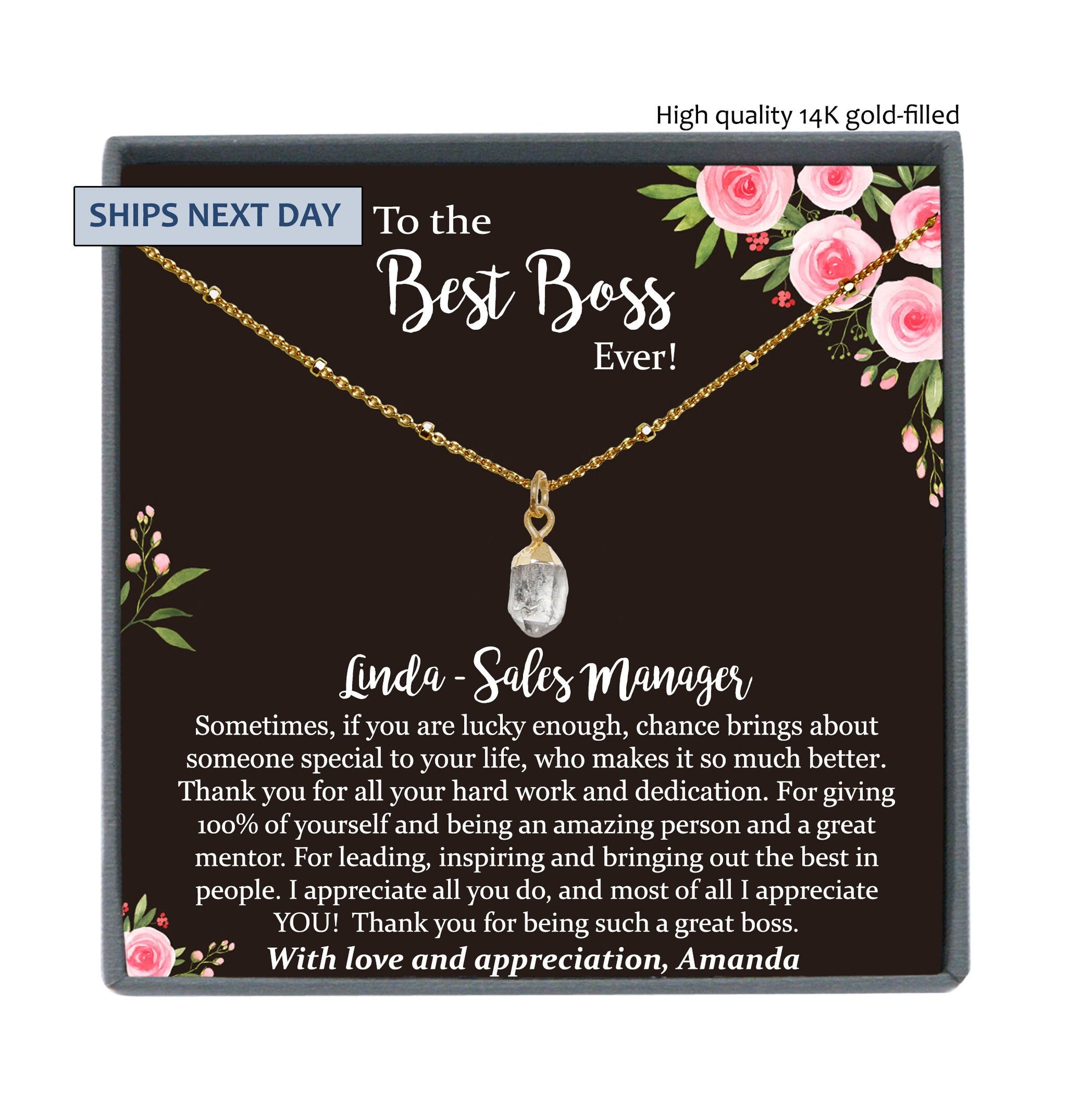 Gift for Boss Day gift for her, Boss Lady Gift, Best Boss Ever Gift for Women, Personalized Gift, Jewelry with card