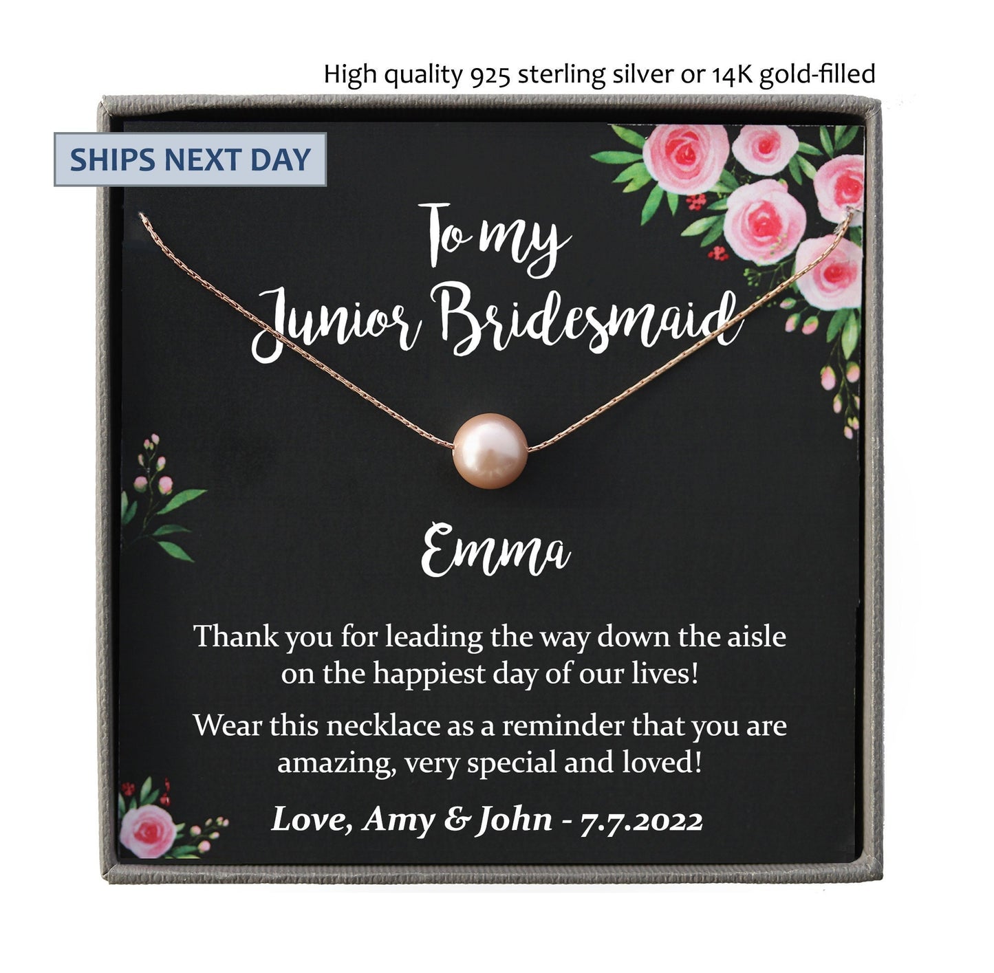 Junior Bridesmaid Gift Necklace Personalized Flower Girl Gift for Junior Bridesmaid Gift for jr Bridesmaid Jewelry, Personalized Gift