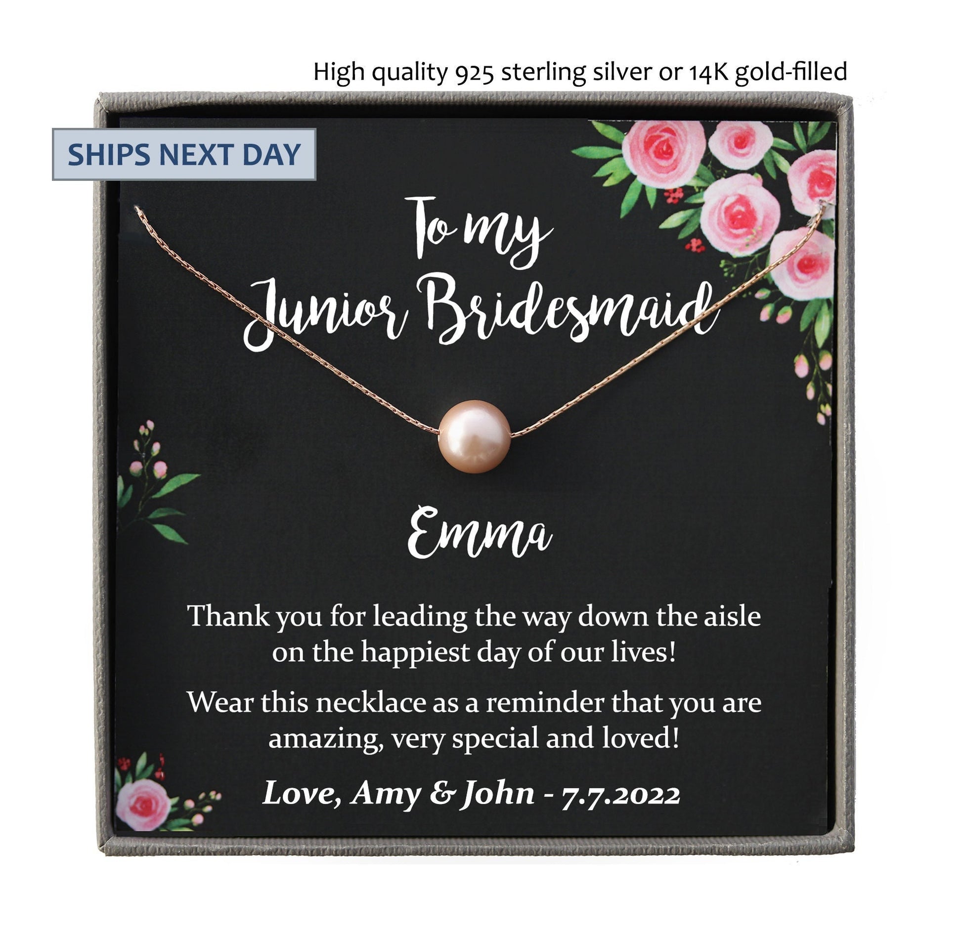 Junior Bridesmaid Gift Necklace Personalized Flower Girl Gift for Junior Bridesmaid Gift for jr Bridesmaid Jewelry, Personalized Gift