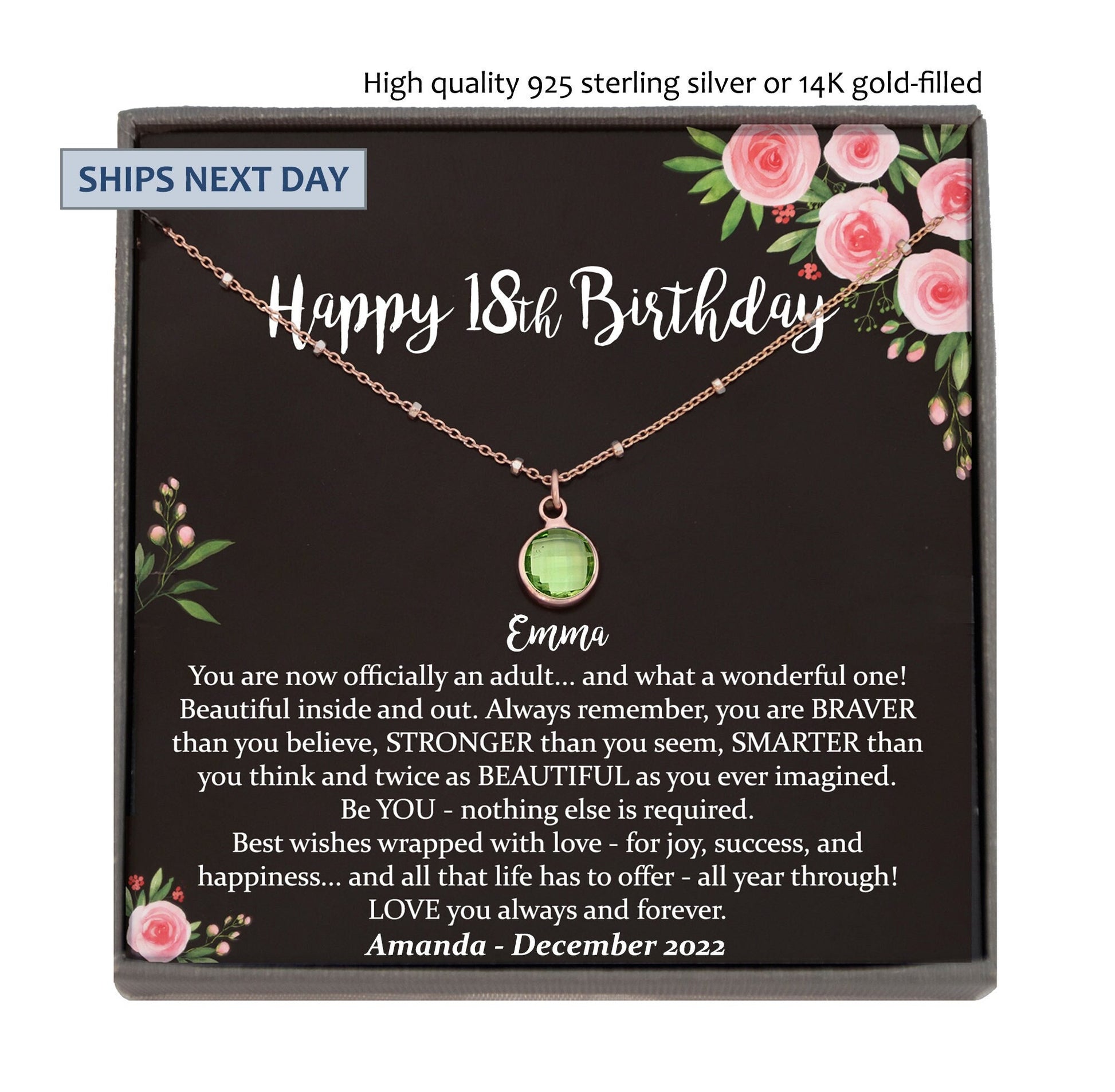 18th Birthday Gift for Girls, Custom Birthstone Necklace, Select a Birthstone, Personalized Gift for 18 Year Old Girl