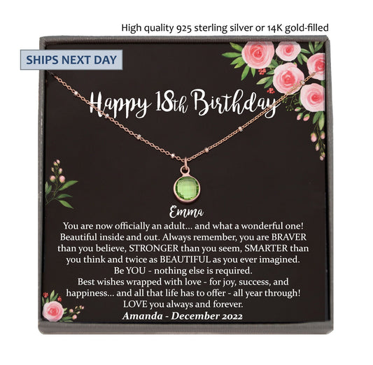 18th Birthday Gift for Girls, Custom Birthstone Necklace, Select a Birthstone, Personalized Gift for 18 Year Old Girl
