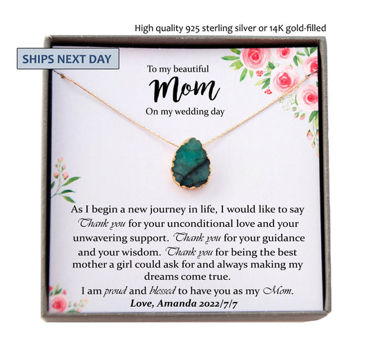 Mother of the Bride Gift from Daughter Mother of the Bride Necklace from Bride Green Emerald necklace Mom of Bride Gift To Mom from Bride