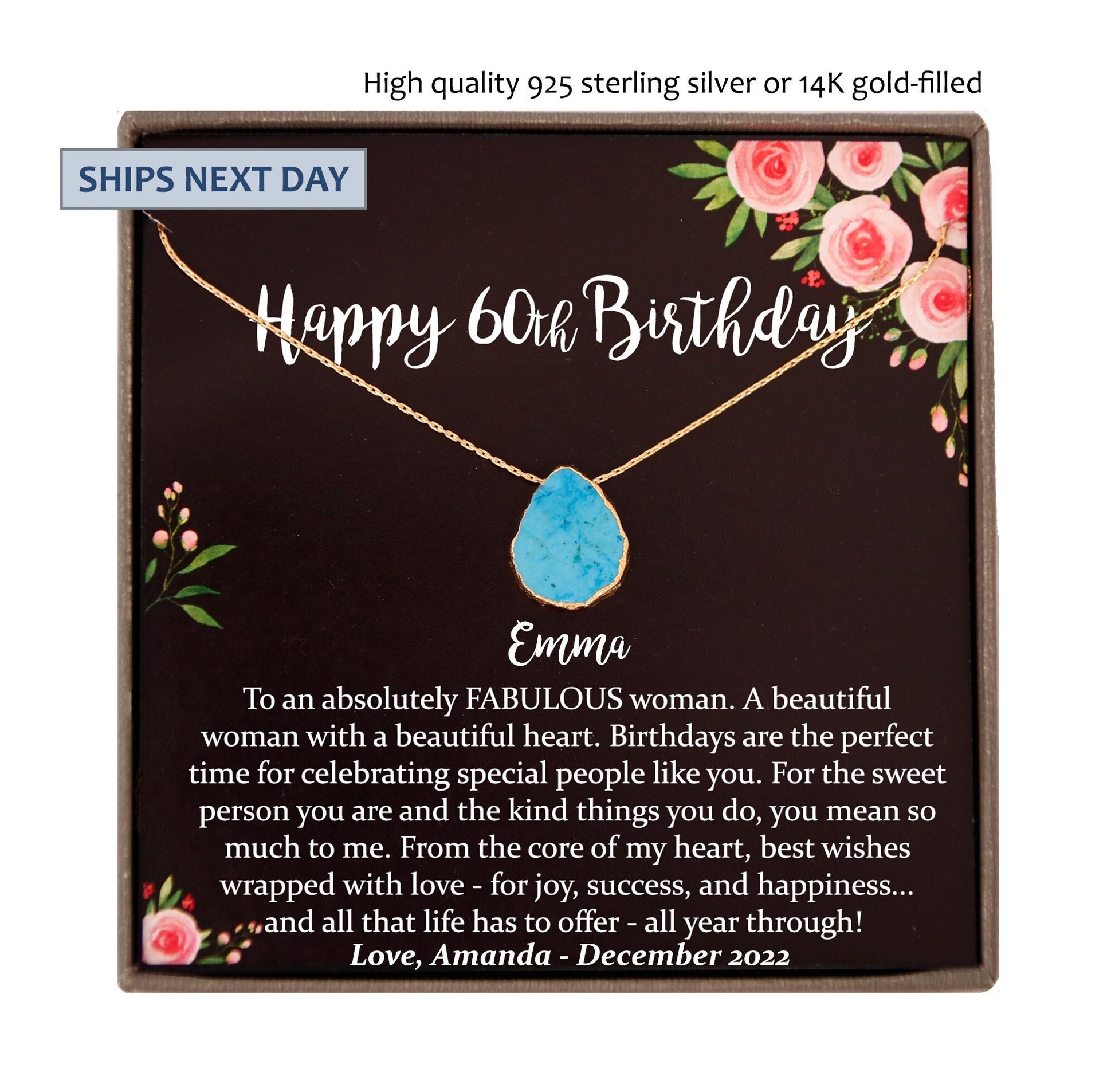 60th birthday gifts for Women Birthday Gift Ideas, Turquoise Necklace, 60th birthday gifts for mom sixtieth birthday ideas Personalized 60th