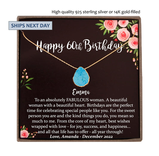 60th birthday gifts for Women Birthday Gift Ideas, Turquoise Necklace, 60th birthday gifts for mom sixtieth birthday ideas Personalized 60th