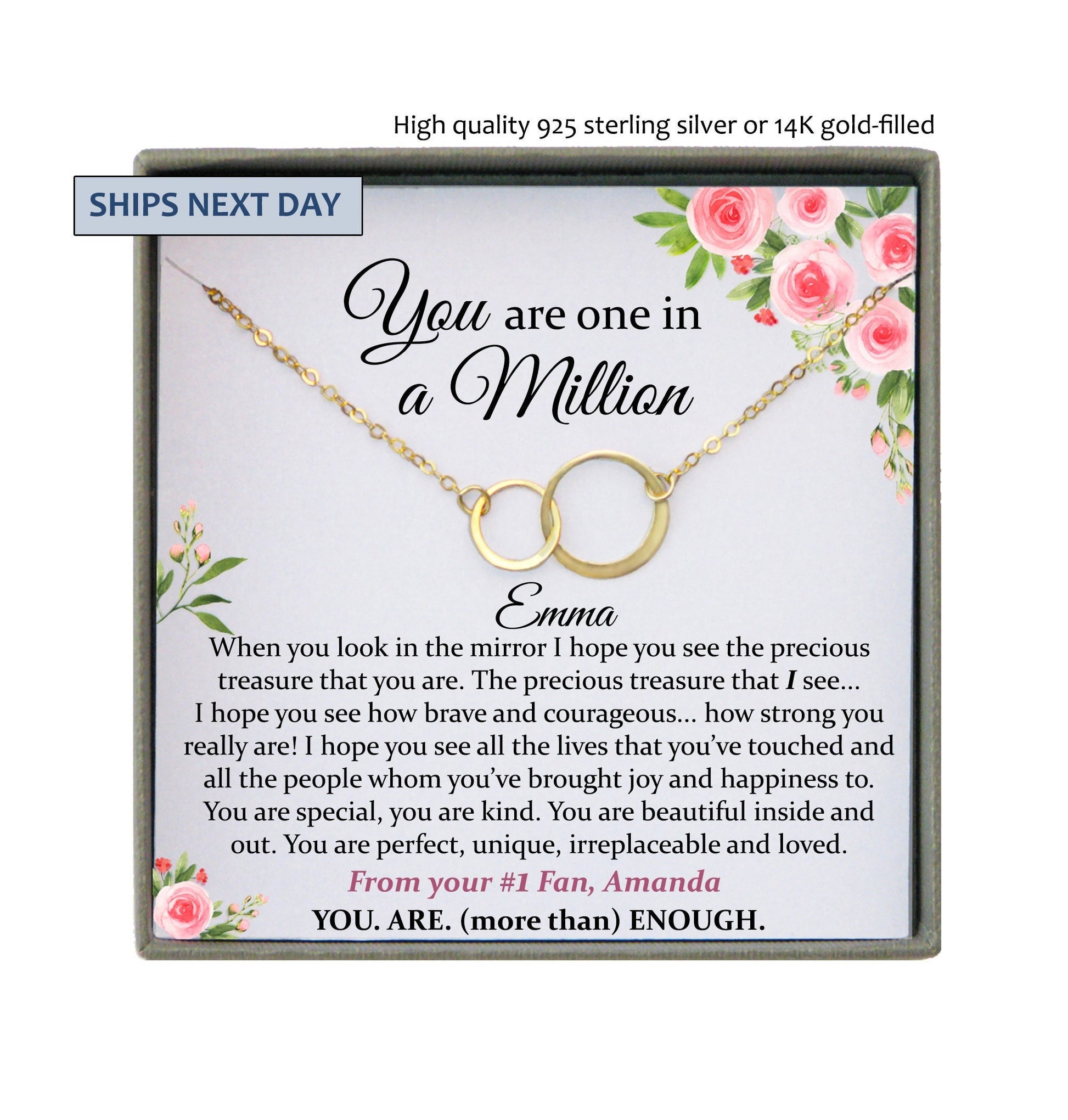 You Are Enough Necklace, Affirmation Necklace, Encouragement Gift, Motivational Gift, You're One in a Million Mindfulness Gift