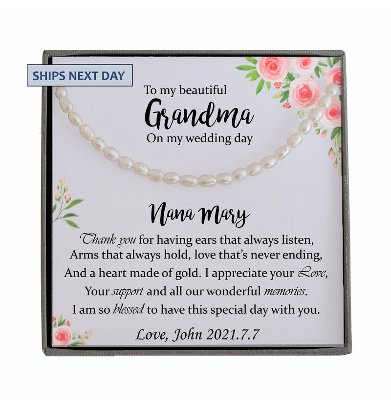 Grandmother of the Groom Gift Necklace, Grandma Wedding Gift, Thank You Gift, Nana, Bridal Shower, Rehearsal Dinner, Real pearl Necklace