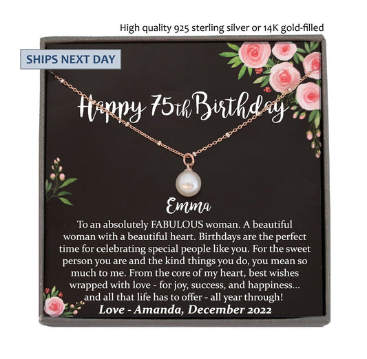 75th Birthday Gift for Women, 75 year old birthday gift, 75th birthday necklace, gift for 75 year old woman, Personalized 75th Birthday Gift
