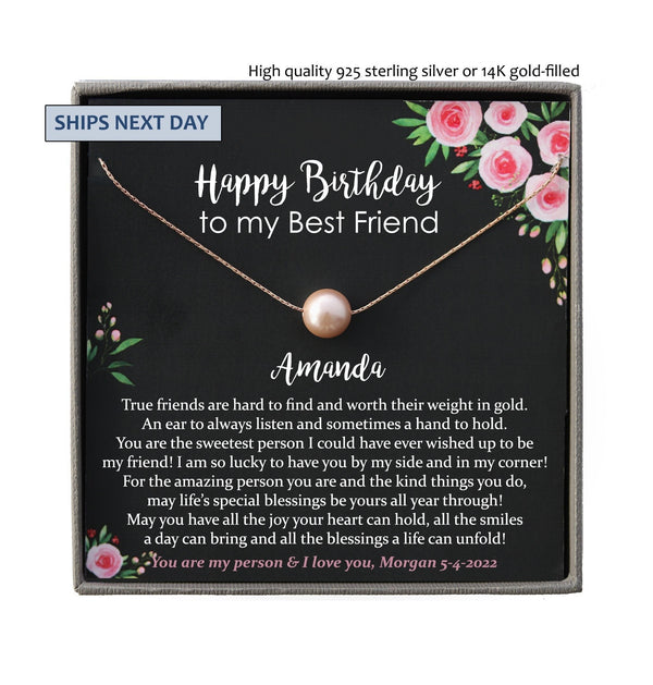 Birthday Gifts for Best Friend Birthday Gift for bff Birthday Gift Happy Birthday Friend Gifts for Friend Necklace, Pearl Necklace