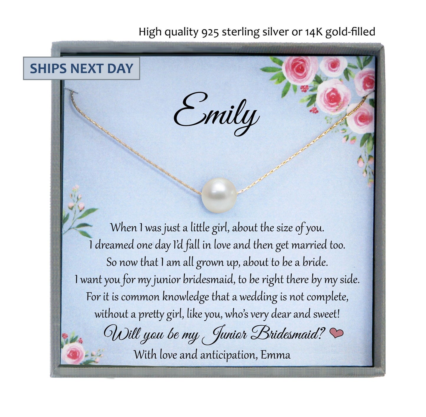 Junior Bridesmaid Proposal Gift Will you be my Junior Bridesmaid Necklace, Personalized Junior Bridesmaid Wedding Gift Single Pearl Necklace
