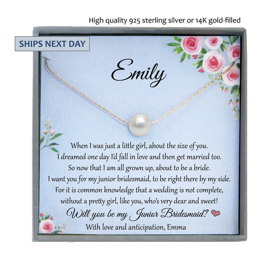 Junior Bridesmaid Proposal Gift Will you be my Junior Bridesmaid Necklace, Personalized Junior Bridesmaid Wedding Gift Single Pearl Necklace
