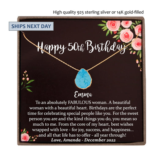 50th Birthday Gift for Women, Turquoise Necklace Women Jewelry, Fifty and Fabulous Gift Ideas, Personalized 50th Birthday Gift