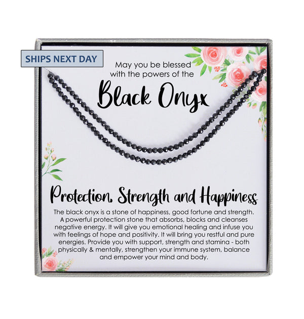 Black Onyx Necklace, Stress Relief Gift for her, Strength Necklace, Black Gemstone Pendant, Protection Necklace, Healing Crystal Jewelry