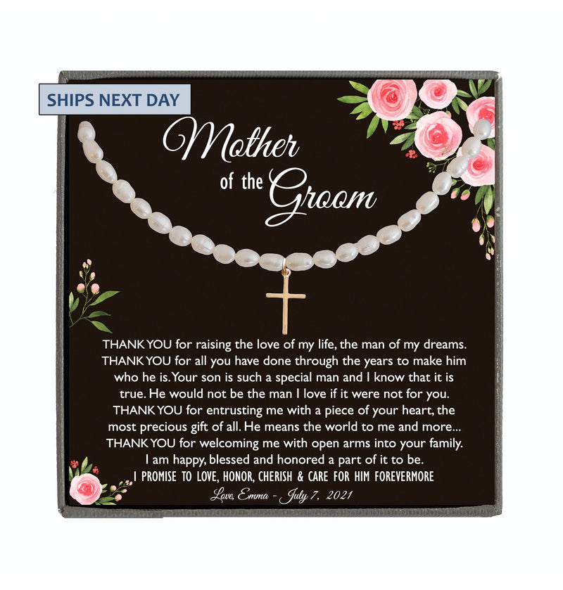 Mother of the Groom from Bride Gift Necklace Future Mother in Law Wedding Gift Bride to Mother in law gift Christian Wedding Gift Real Pearl