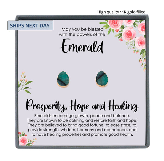Emerald Stud Earrings, Raw Emerald Earrings Studs, Green Stud Earrings Gemstone Earrings, Gold Electroplated Green Earrings