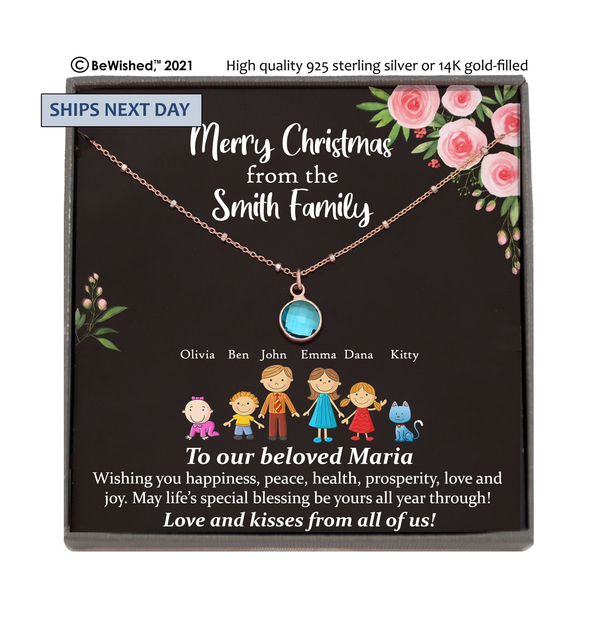 Christmas Gift Ideas Personalized Gift Ideas for women, Personalized Gift Necklace, Custom Family Gifts, Custom Family Birthstones Necklace