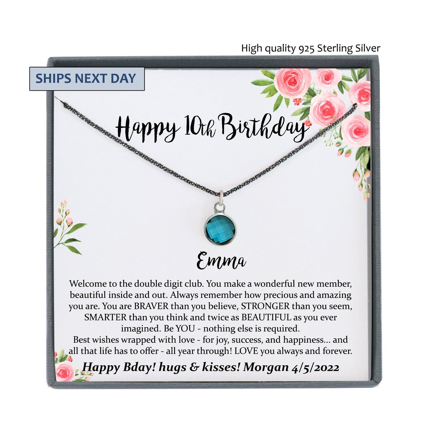 10th Birthday Girl, 10th Birthday Gift, Tenth Birthday Necklace, Gift for 10 year old Girl Gifts, Double Digits Birthday, Black Necklace