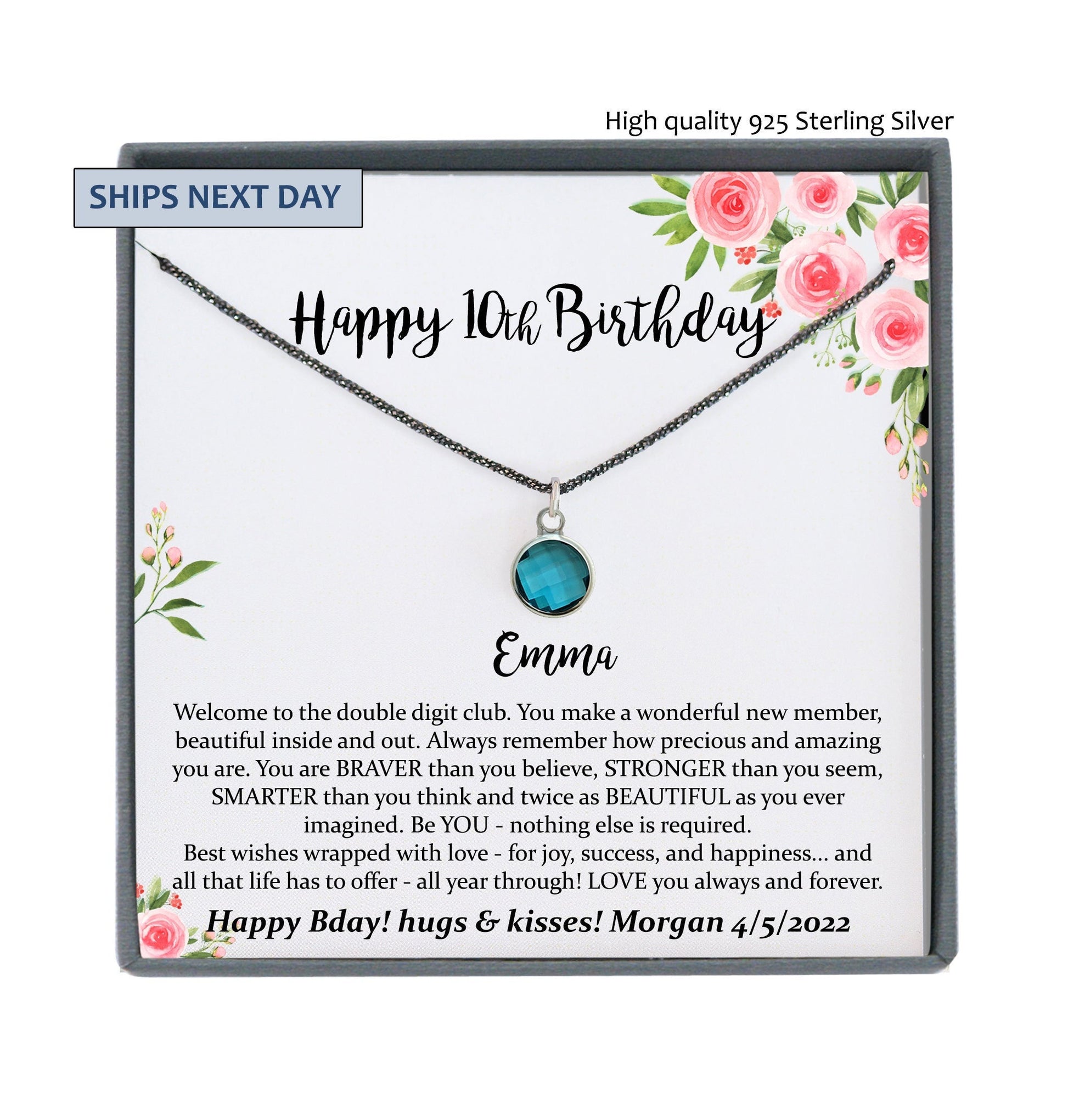10th Birthday Girl, 10th Birthday Gift, Tenth Birthday Necklace, Gift for 10 year old Girl Gifts, Double Digits Birthday, Black Necklace