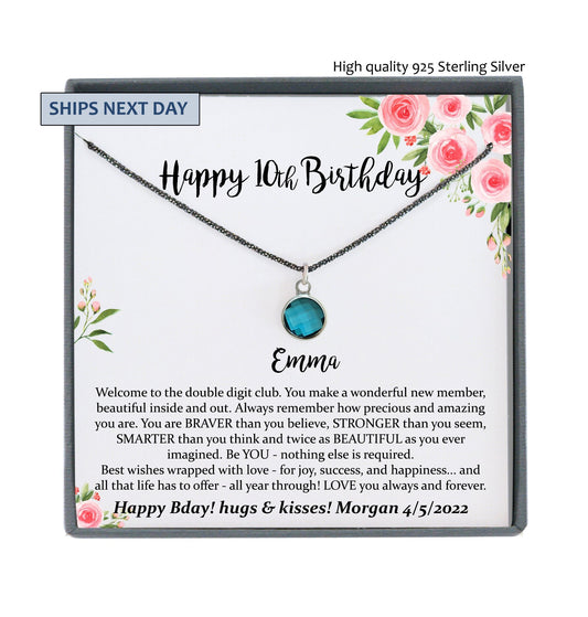 10th Birthday Girl, 10th Birthday Gift, Tenth Birthday Necklace, Gift for 10 year old Girl Gifts, Double Digits Birthday, Black Necklace