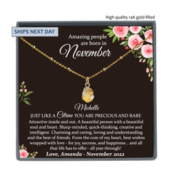 November Birthstone Necklace, Raw Citrine Necklace, Genuine Gemstone Necklace for Women, November Birthday Gifts Personalized November Gift