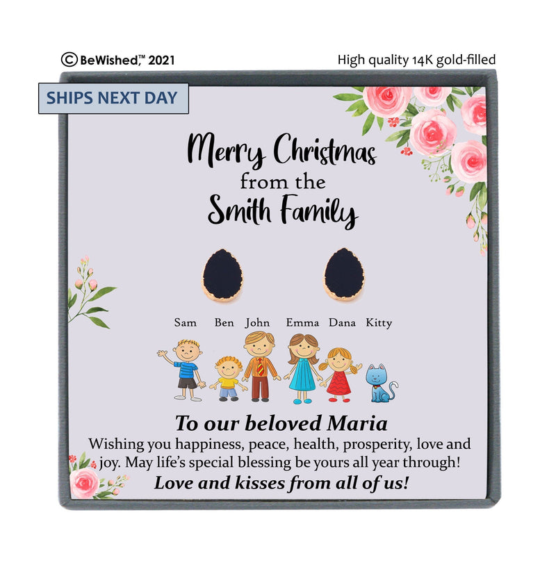 Christmas Gift Ideas Personalized Gift Ideas for women, Raw Gemstone Stud Earrings, Custom Family Gifts, Custom Family Portrait Illustration