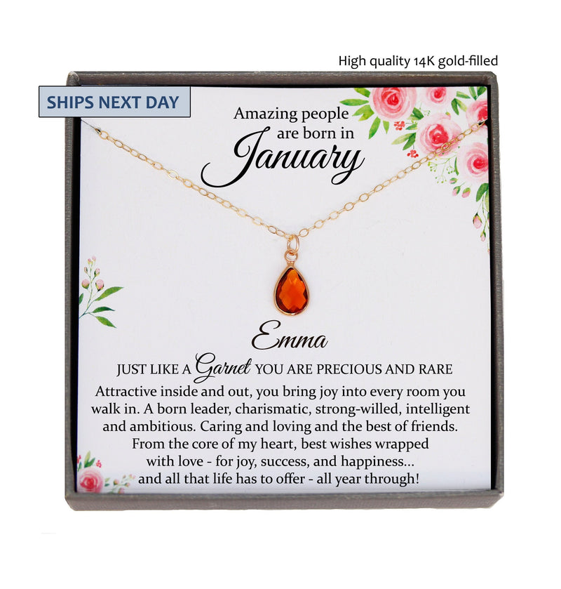 January Birthstone Necklace, Orange Garnet Necklace Gold, January Birthday Gifts, Dainty Necklaces for Women Personalized