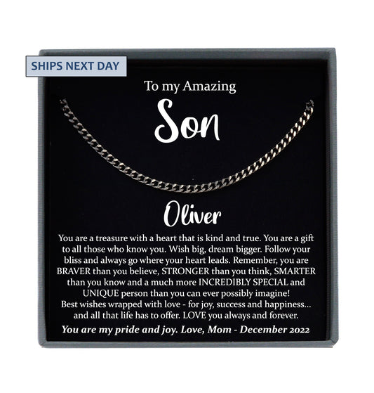 Gift for Son Birthday Gift for Son Christmas Gift for Son, Necklace for Son, Cuban Link Necklace Men, Personalized Son Gifts