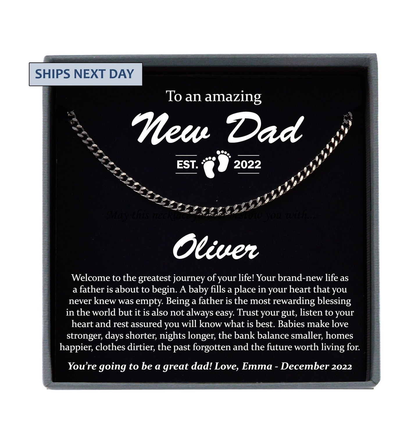 New Dad Gift, First Time Dad Gift, New Father Gift, New Daddy Gift, Expecting Dad Gift, Dad to be Gift, Cuban Link Necklace Men Personalized