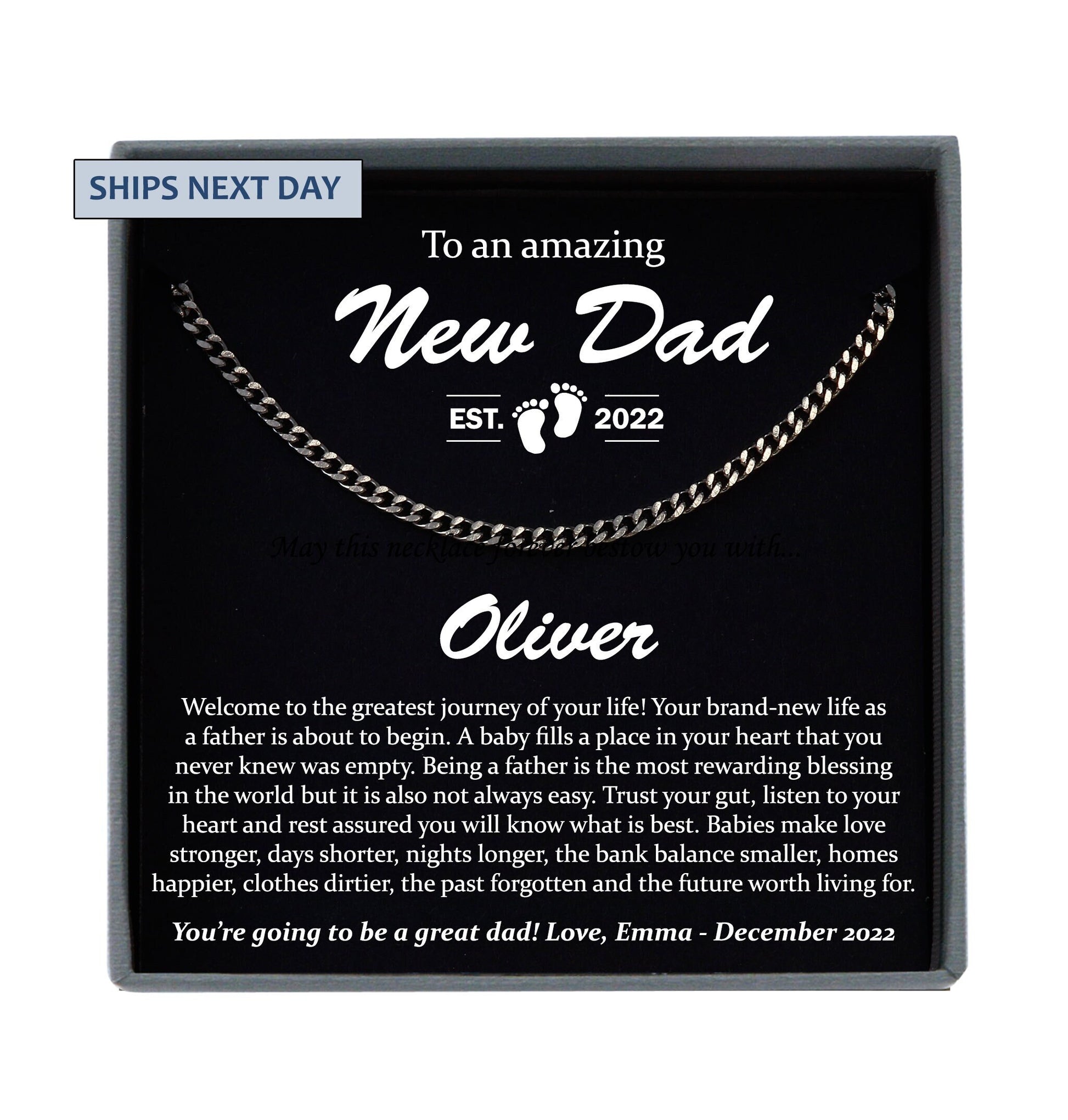 New Dad Gift, First Time Dad Gift, New Father Gift, New Daddy Gift, Expecting Dad Gift, Dad to be Gift, Cuban Link Necklace Men Personalized