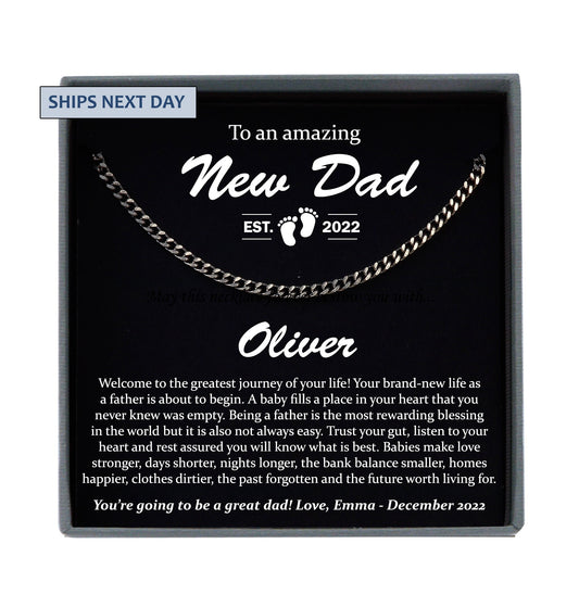 New Dad Gift, First Time Dad Gift, New Father Gift, New Daddy Gift, Expecting Dad Gift, Dad to be Gift, Cuban Link Necklace Men Personalized