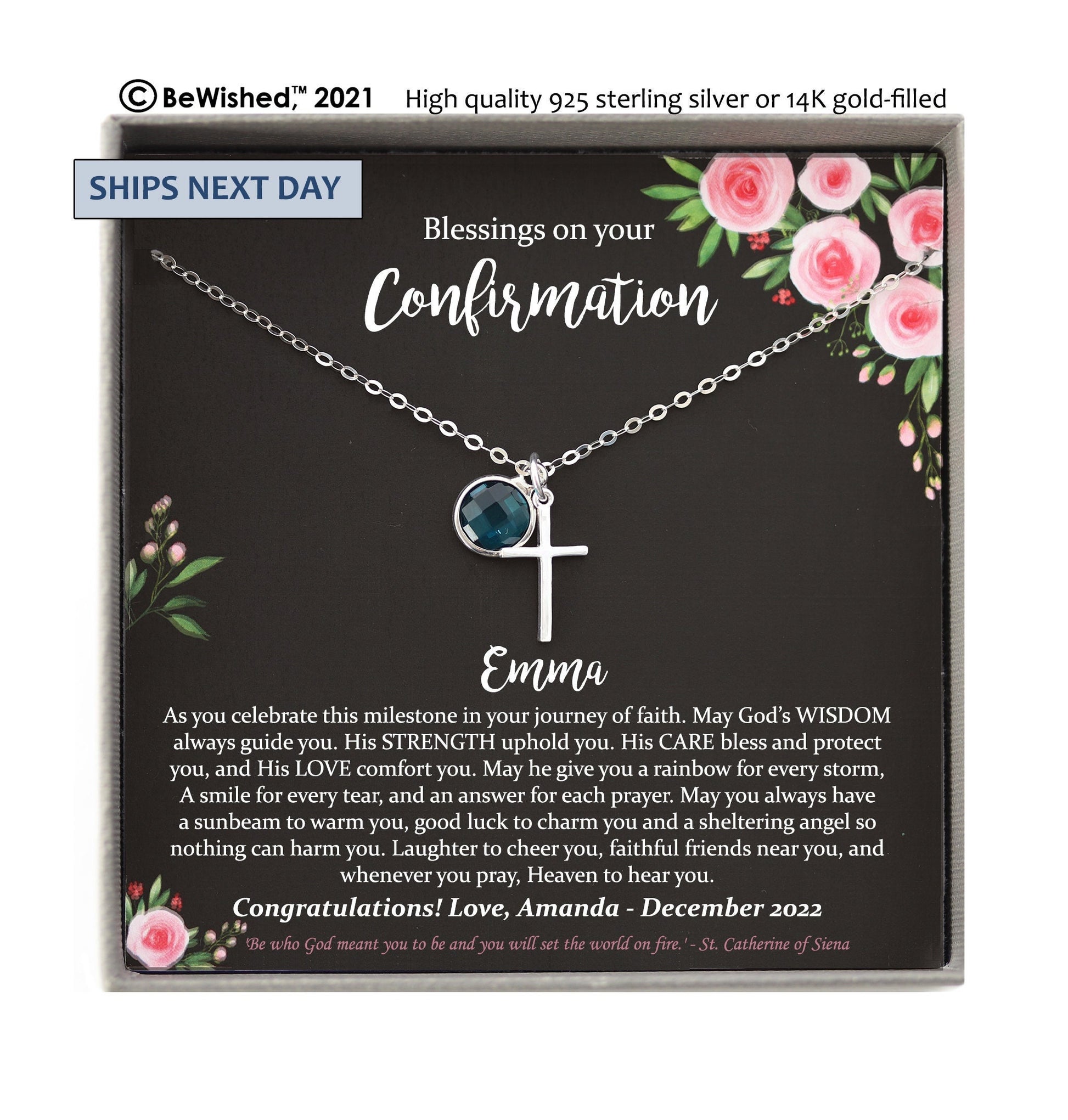 Confirmation Gifts for Girls, Confirmation Necklace Personalized Cross Necklace, Christian Gift, Baptism Gift, Christening First Communion