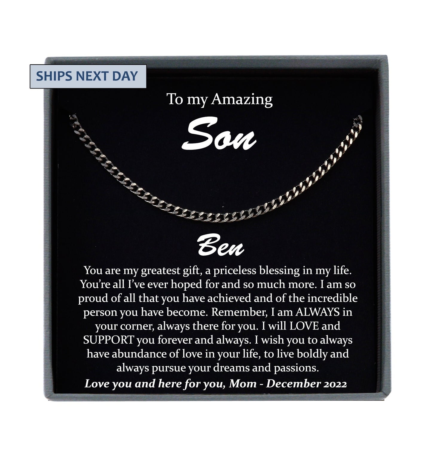 Gift for Son Birthday Gift for Son Christmas Gift for Son, Necklace for Son, Cuban Link Necklace Men, Personalized Son Gifts