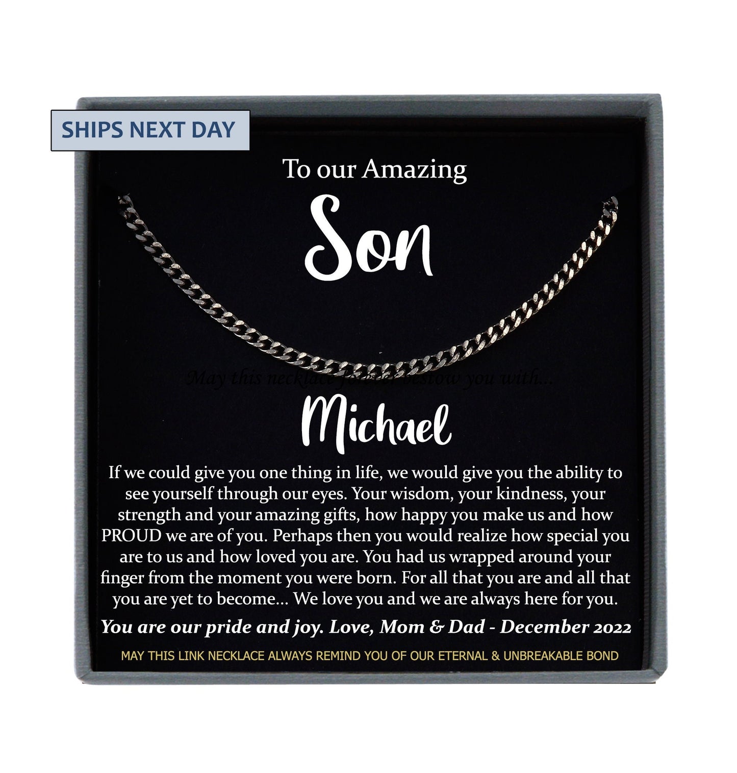 Son Gifts from Mom and Dad, Personalized Gifts for Son from Parents, To my Son Unique Necklace for Son, Cuban Link Necklace Men