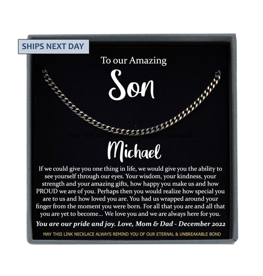 Son Gifts from Mom and Dad, Personalized Gifts for Son from Parents, To my Son Unique Necklace for Son, Cuban Link Necklace Men