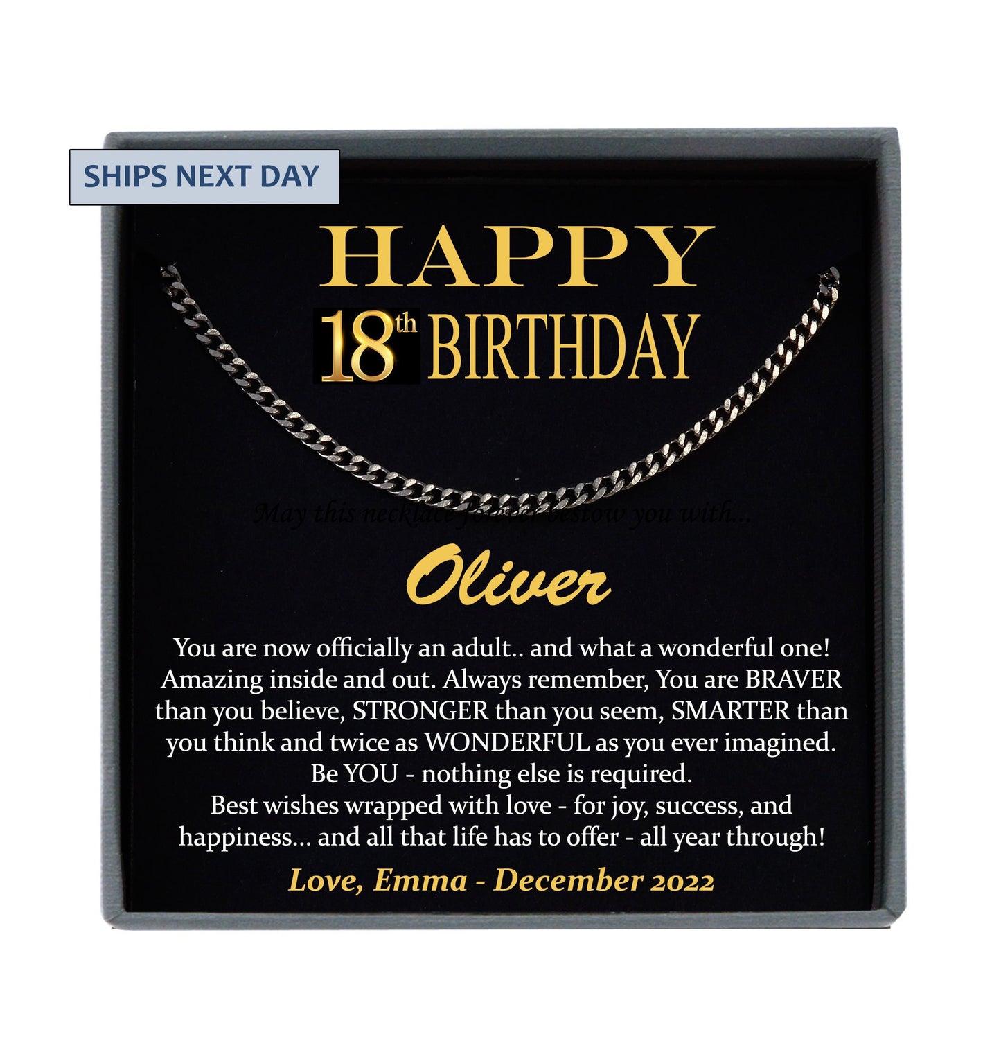 18th Birthday Gift for Boys, Birthday Gift Ideas, Gift for 18th Birthday Boy, Eighteenth Birthday Gift for Him, Cuban Link Necklace Men