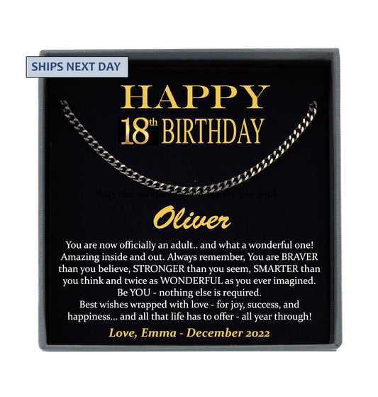 18th Birthday Gift for Boys, Birthday Gift Ideas, Gift for 18th Birthday Boy, Eighteenth Birthday Gift for Him, Cuban Link Necklace Men