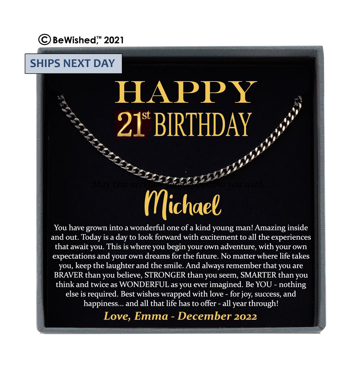 21st Birthday Gift for Him Personalized Birthday Gift Ideas, Gift for 21sth Birthday Men, Twenty First Birthday, Cuban Link Necklace