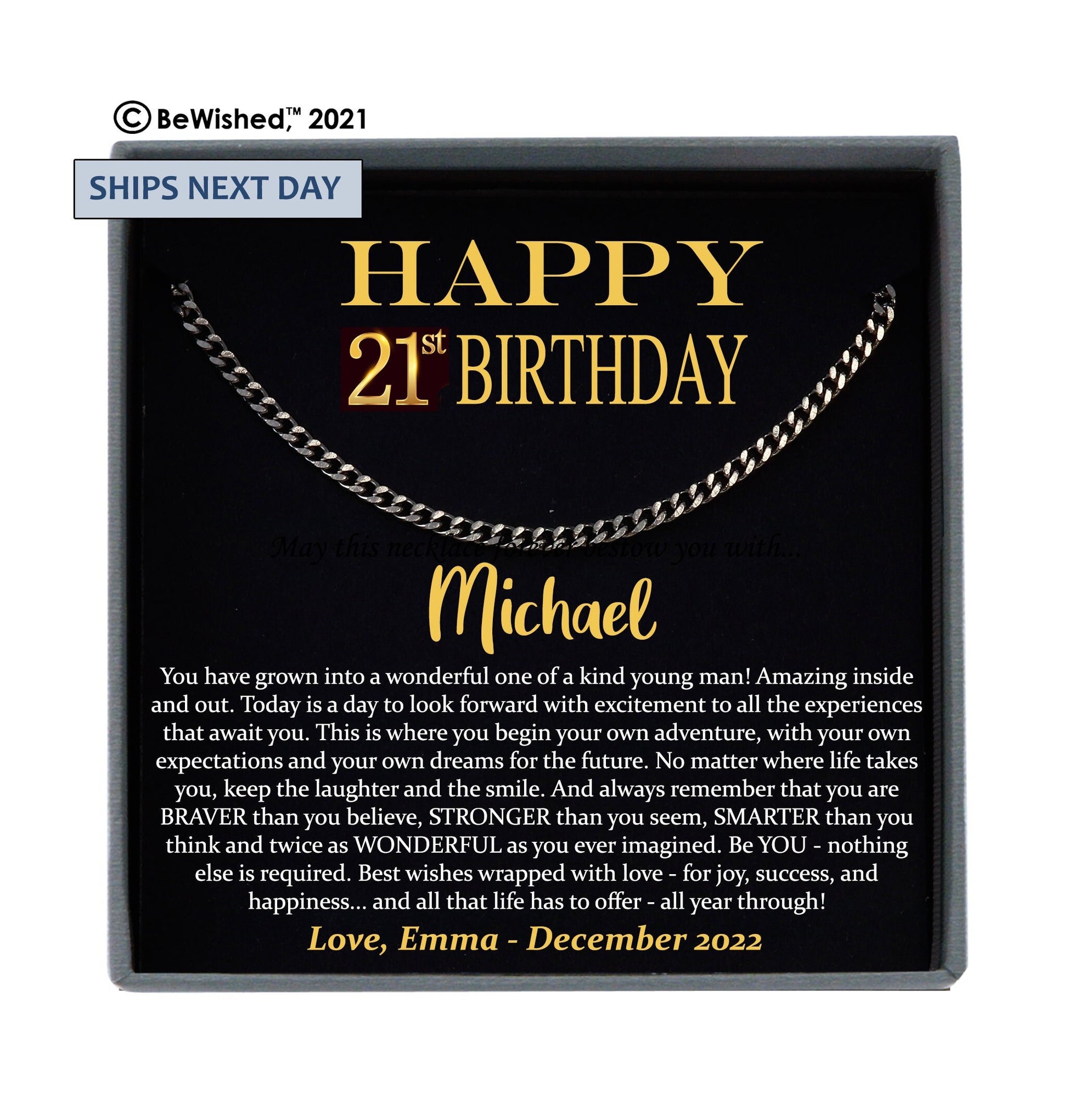 21st Birthday Gift for Him Personalized Birthday Gift Ideas, Gift for 21sth Birthday Men, Twenty First Birthday, Cuban Link Necklace