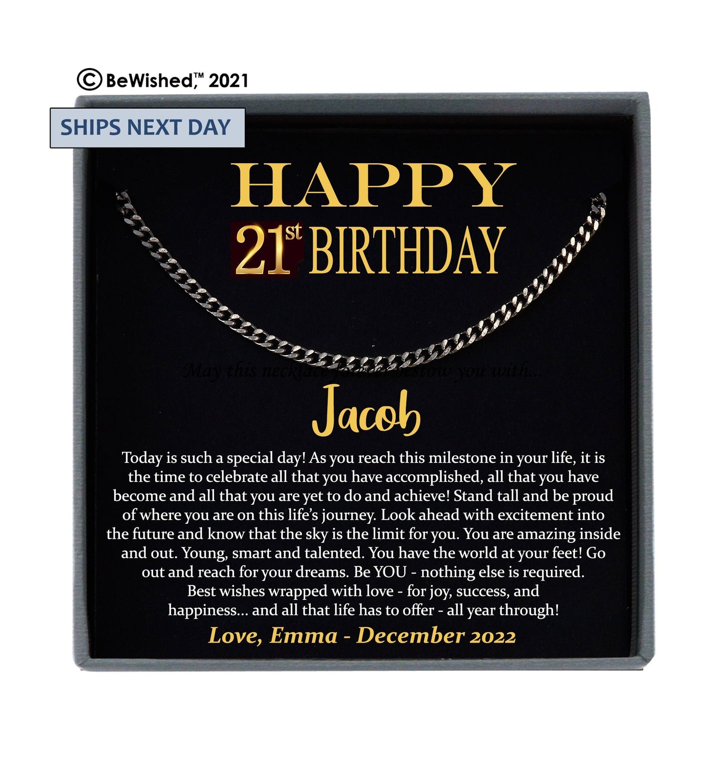21st Birthday Gift for Him Personalized Birthday Gift Ideas, Gift for 21sth Birthday Men, Twenty First Birthday, Cuban Link Necklace