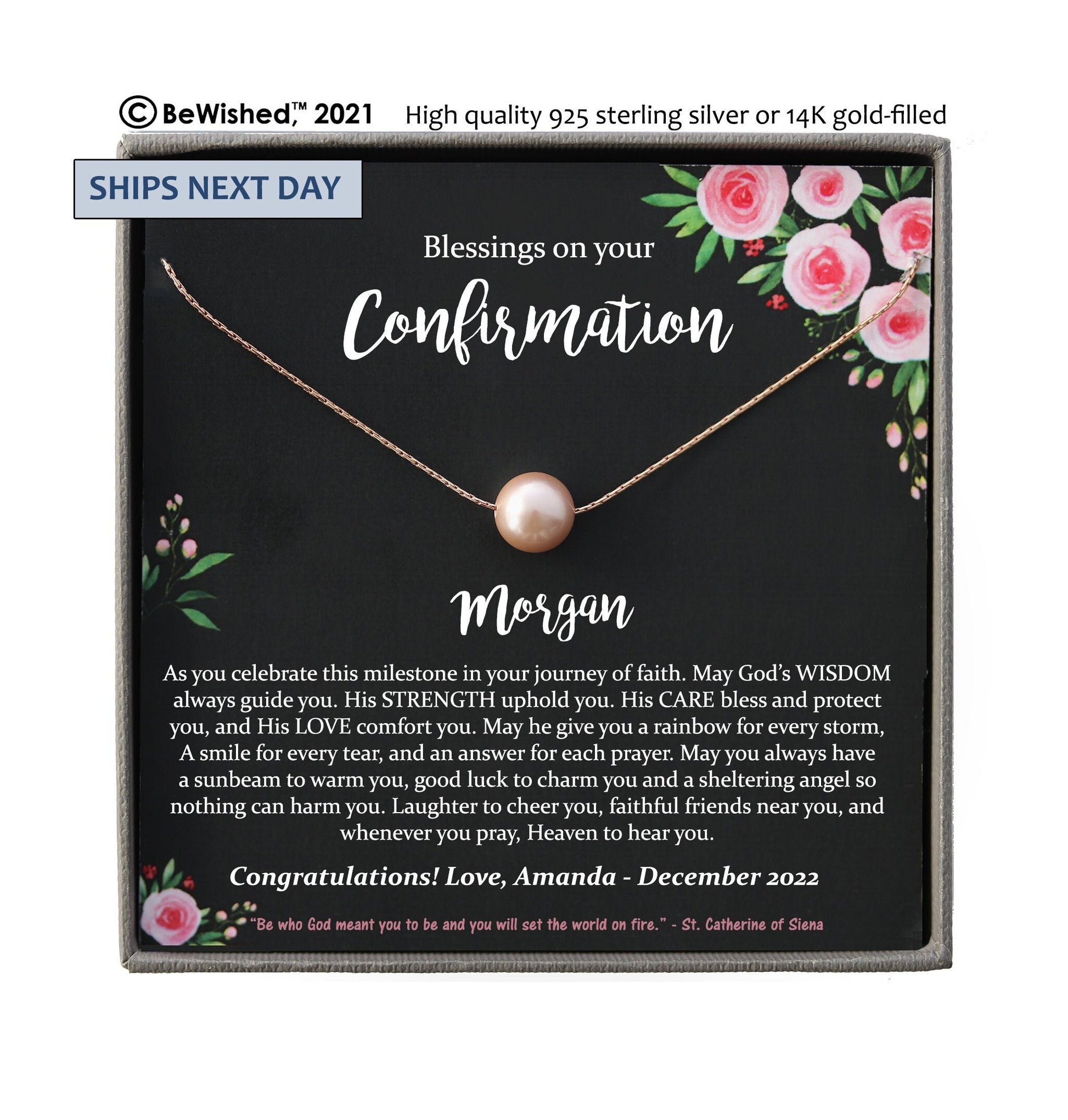 Confirmation Gifts for Girls, Personalized Gifts for Her, Pearl Necklace with Meaningful Message, Confirmation Necklace with Name