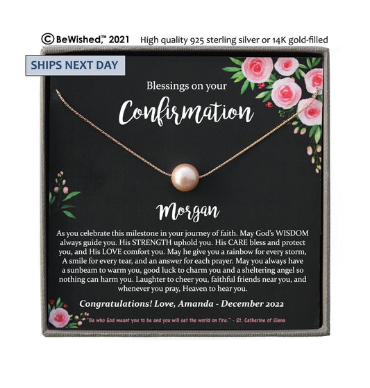 Confirmation Gifts for Girls, Personalized Gifts for Her, Pearl Necklace with Meaningful Message, Confirmation Necklace with Name