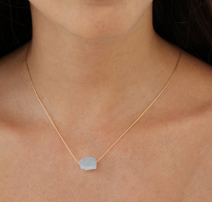 Raw Aquamarine Necklace, Protection Necklace, Raw Gemstone Necklace, Aquamarine Jewelry, Aquamarine Pendant March Birthstone Healing Crystal