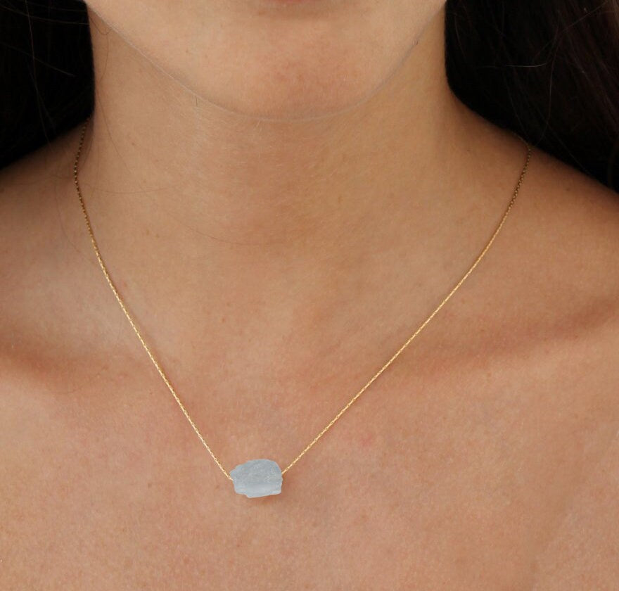 March Birthstone Necklace, Raw Aquamarine Necklace, March Birthday Gifts, Dainty Necklaces for Women, Personalized Gifts