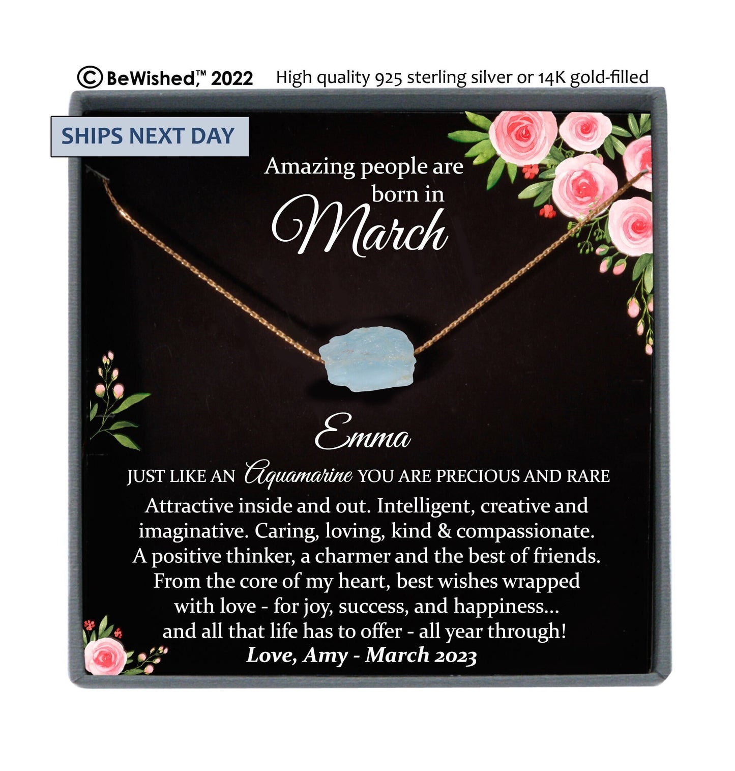 March Birthstone Necklace, Raw Aquamarine Necklace, March Birthday Gifts, Dainty Necklaces for Women, Personalized Gifts