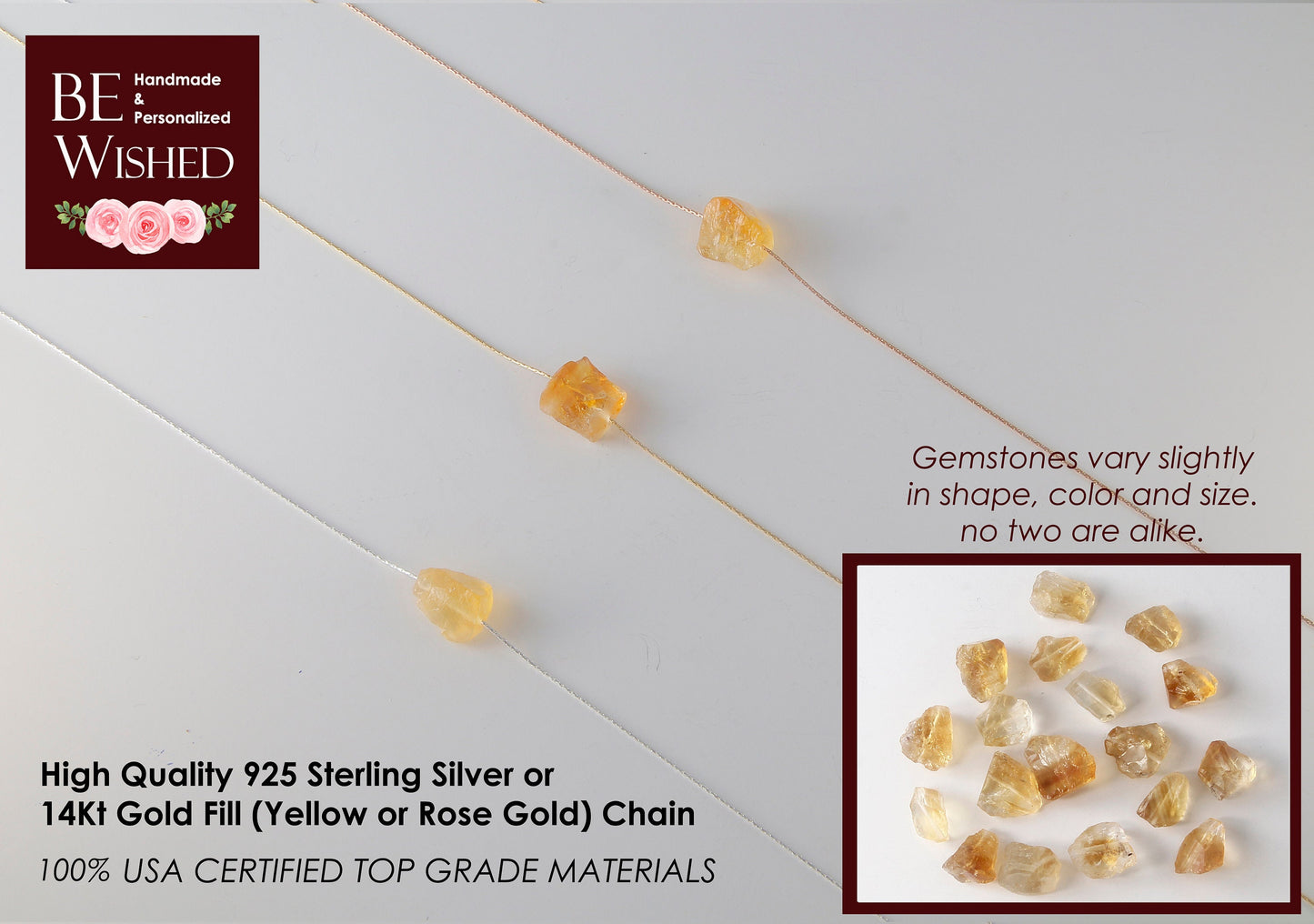 Raw Citrine Necklace, Citrine Pendant Necklace, Natural Citrine Necklace, Real Citrine Birthstone Necklace Genuine Citrine November Birthday